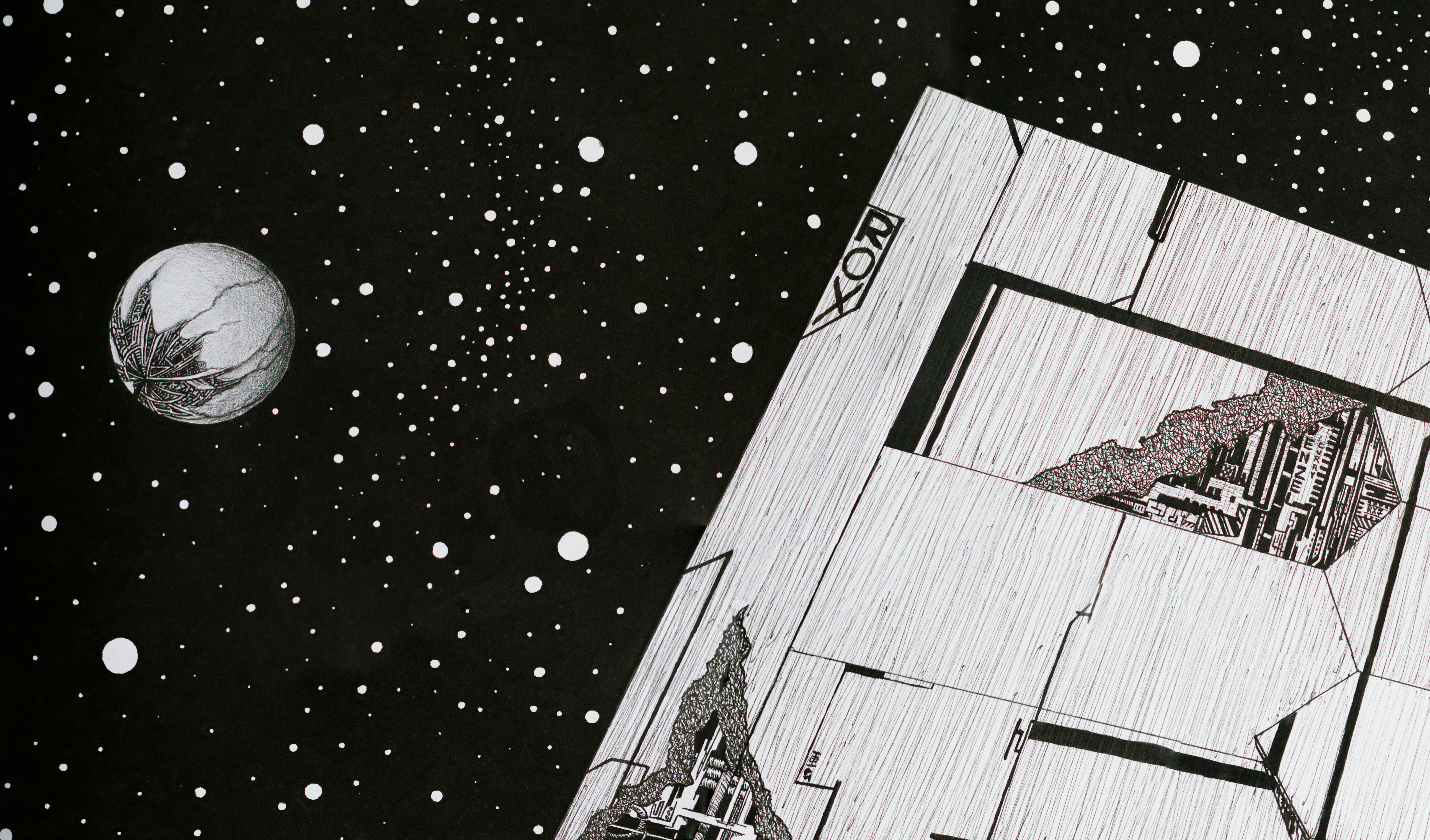 Detail of the U01 drawing's night sky and star field