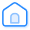 Blue house icon with a white background.