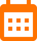 Black calendar icon with six square date blocks on an orange background.