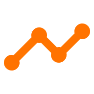 Orange line graph icon with three data points connected by two line segments.