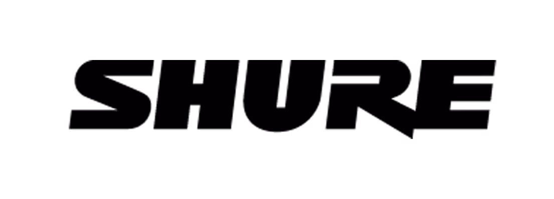 Shure brand logo in black lettering on a transparent background.