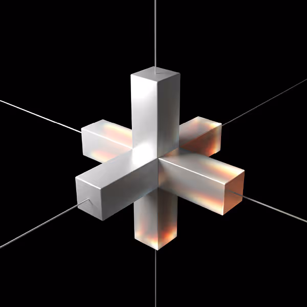Six white rectangular bars intersecting at right angles, glowing subtly on black background.