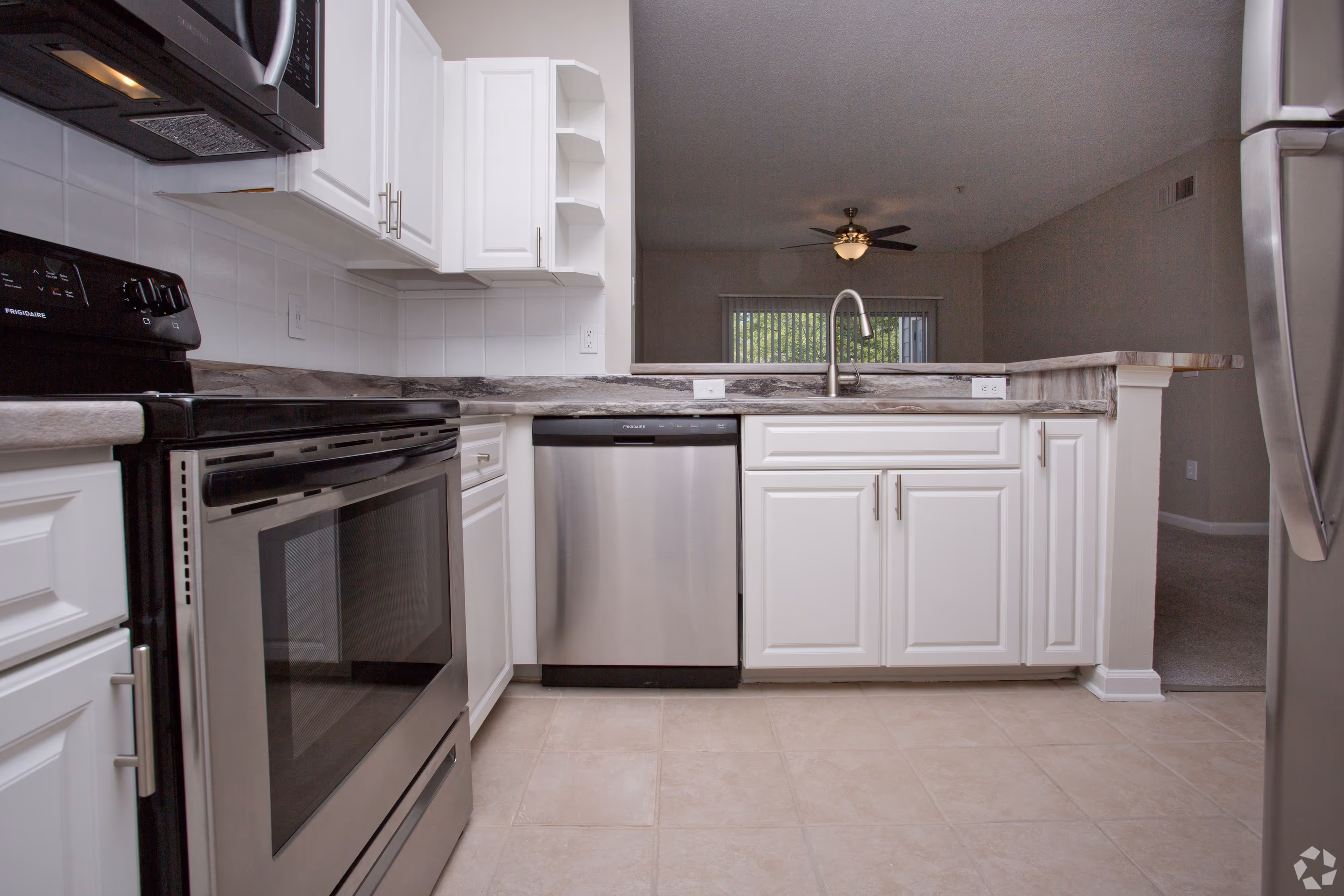 Kitchen with white cabinets