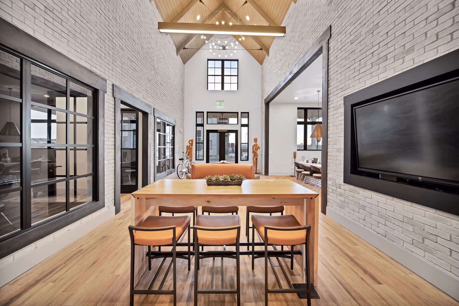 Table and chairs seating with television