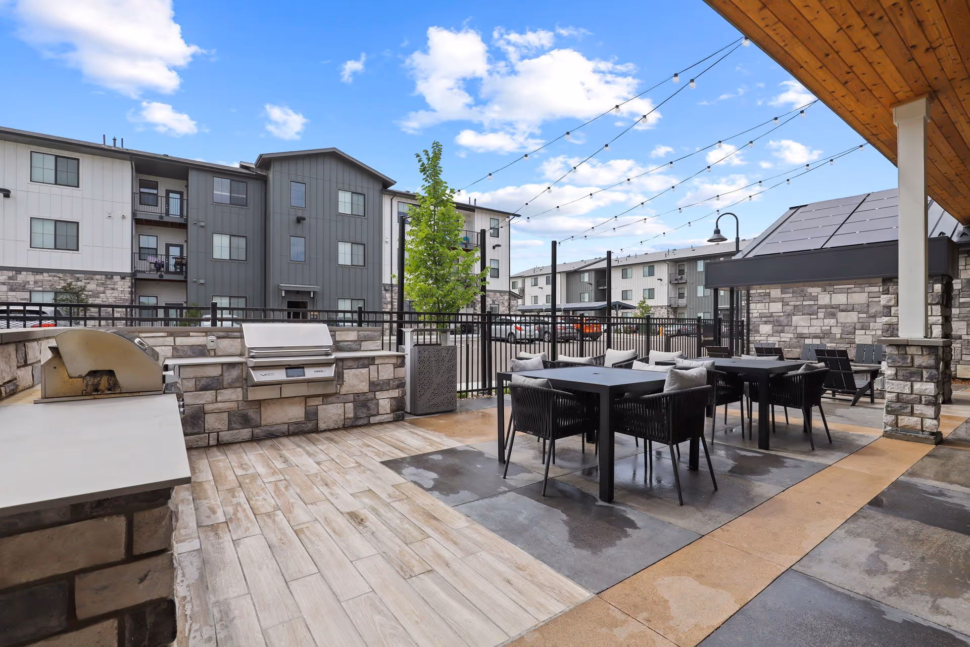 Outdoor grilling area and BBQs