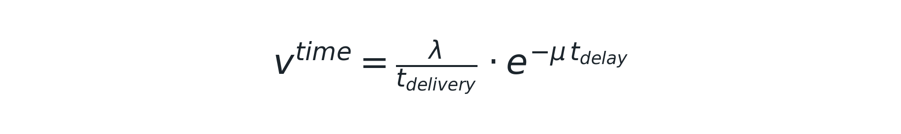 v^time = (λ / t_delivery) · e^(−μ · t_delay)
