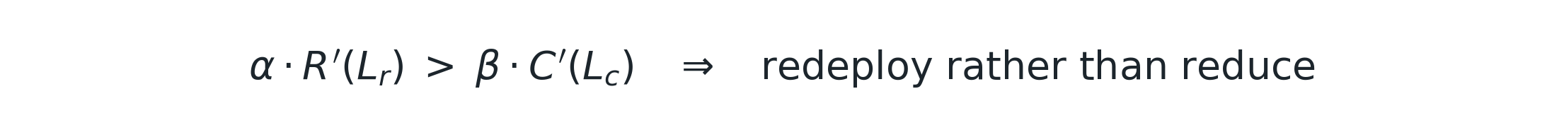 α · R′(L_r) > β · C′(L_c) ⇒ redeploy rather than reduce
