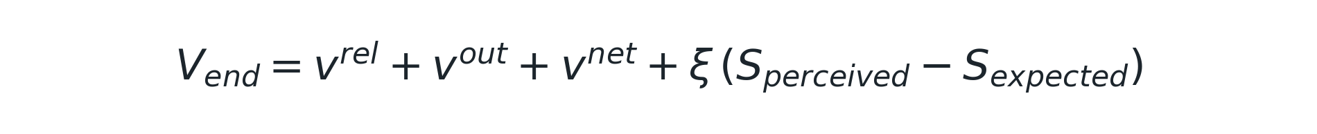 V_end = v^rel + v^out + v^net + ξ(S_perceived − S_expected)