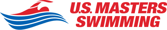U.S. Masters Swimming logo with stylized swimmer in red and blue waves.