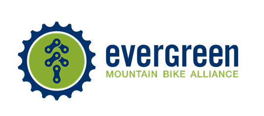 Evergreen Mountain Bike Alliance logo with a green and blue gear and chain link design.