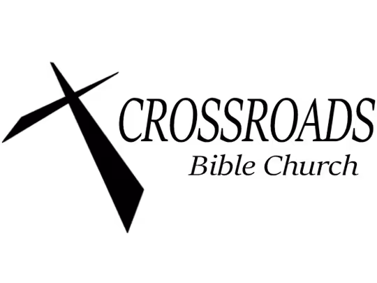 White cross emblem integrated with text reading 'Crossroad Bible Church' on a black background.