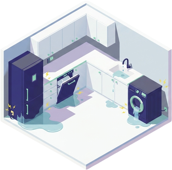 Isometric illustration of home systems and appliances