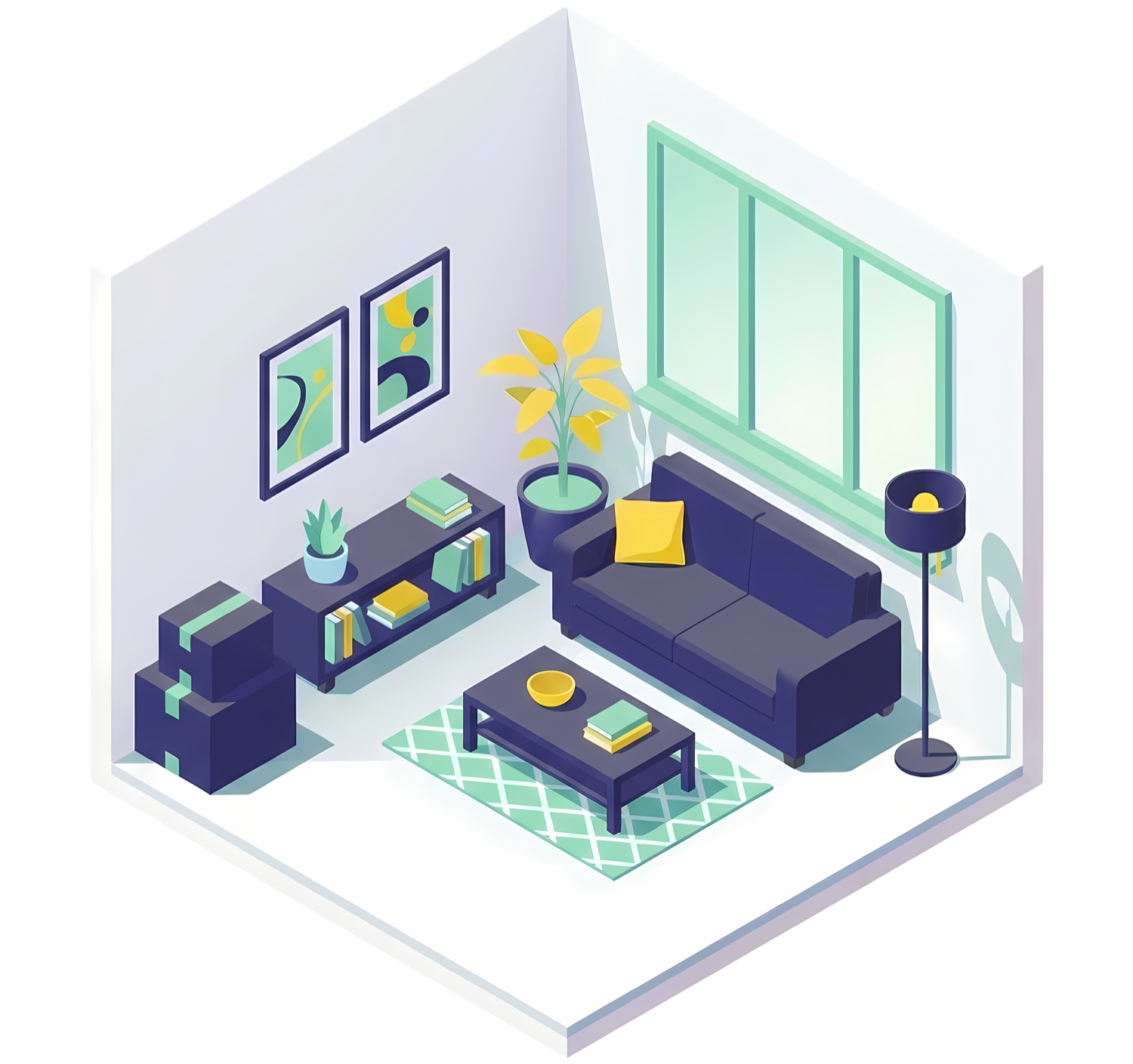 Isometric illustration of a renter's apartment