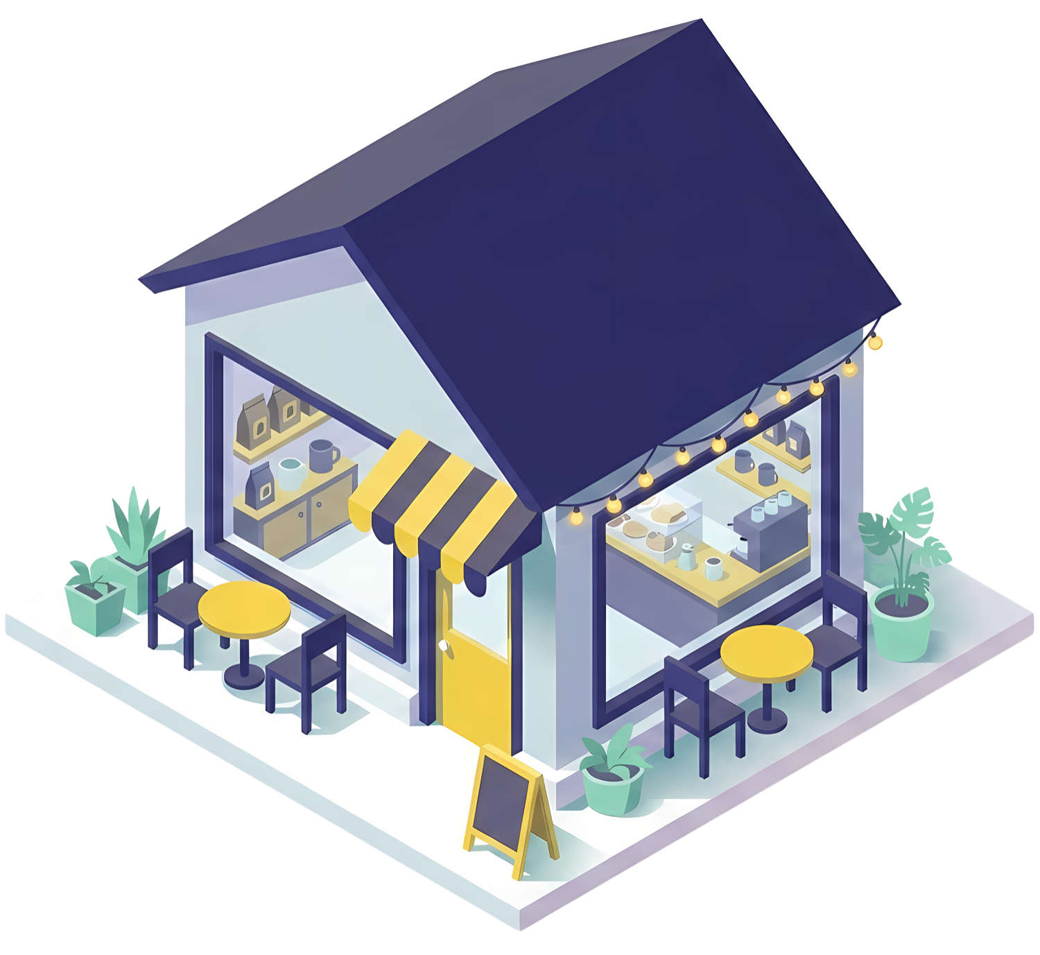 Isometric illustration of a small business storefront