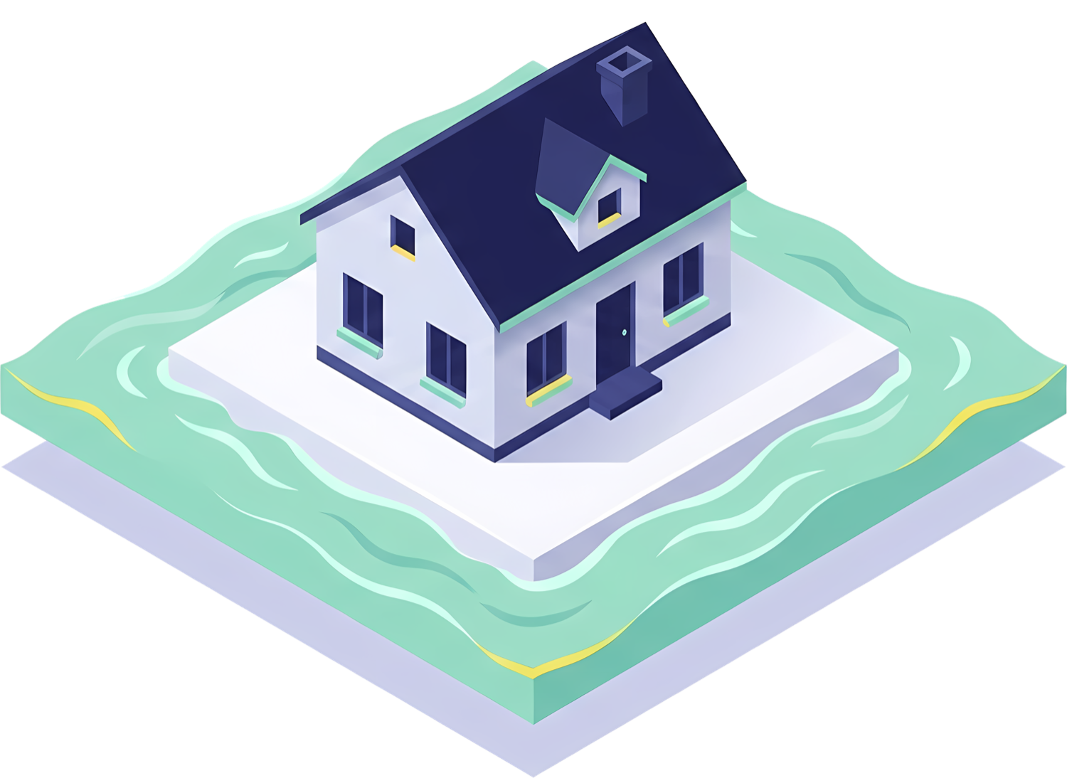 Isometric illustration of flood protection for a home