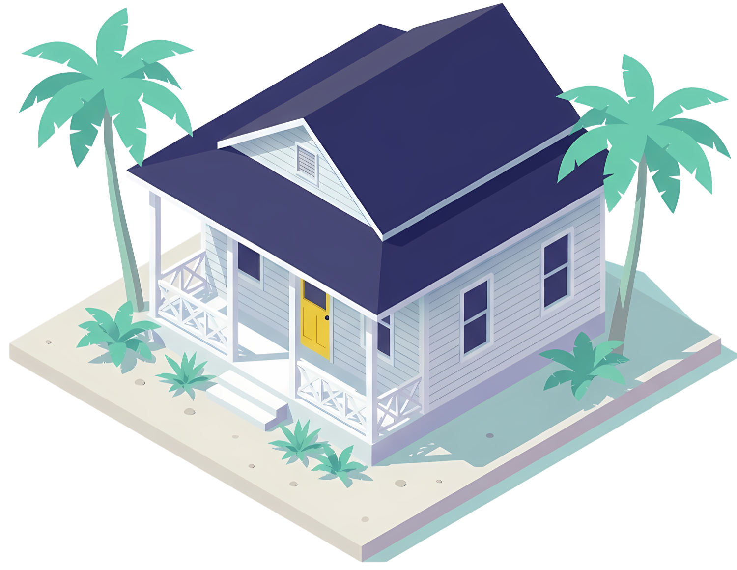 Isometric illustration of a bungalow rental home