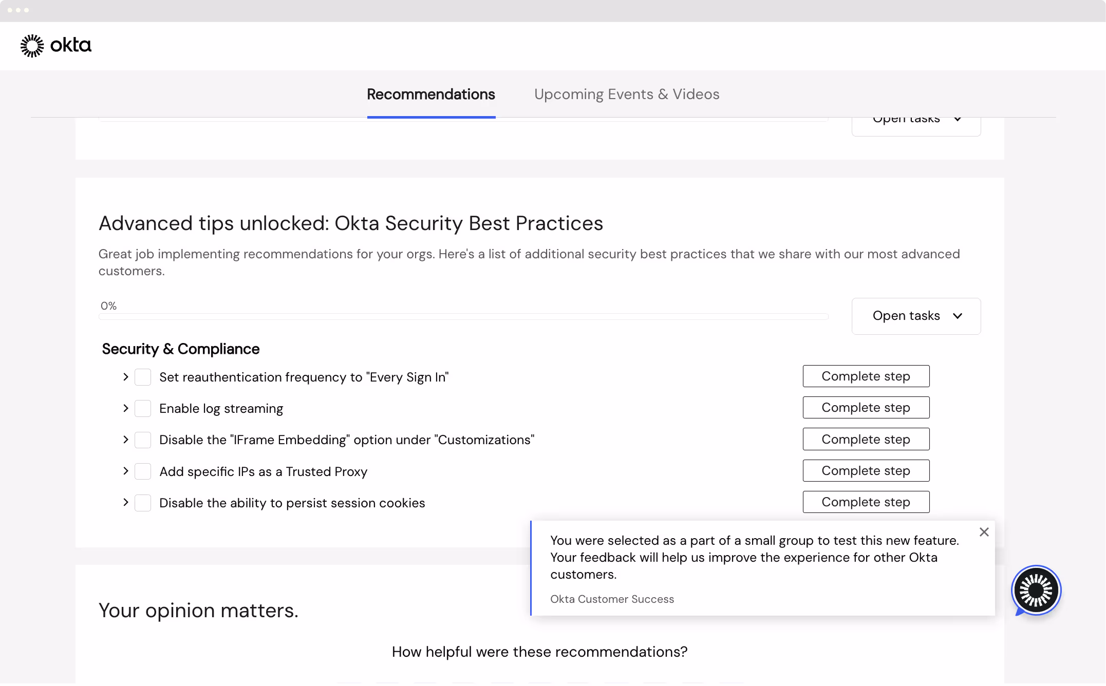 Advanced tips. Security best practices unlock once core recommendations are complete. Advanced tips