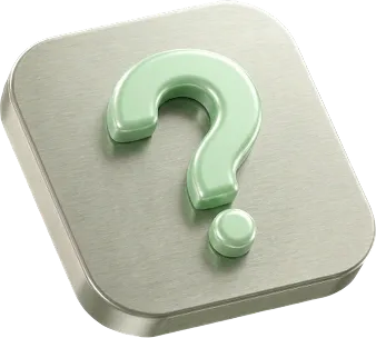 Glossy light green question mark symbol on a rounded square metallic silver background.