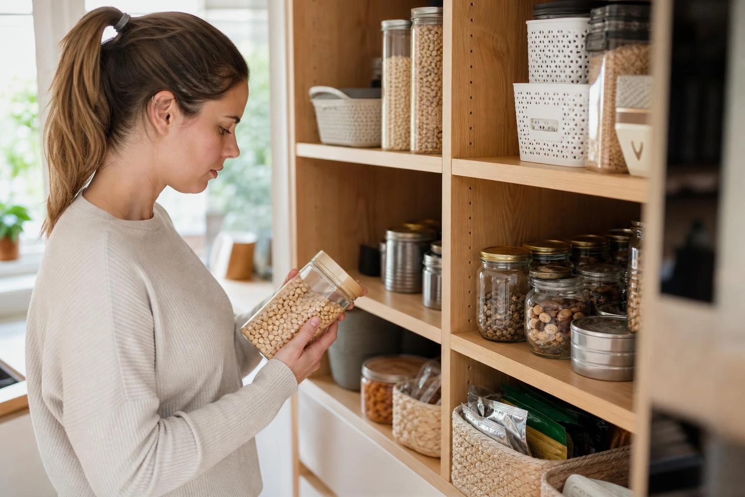 Womenn looking at her pantry staples