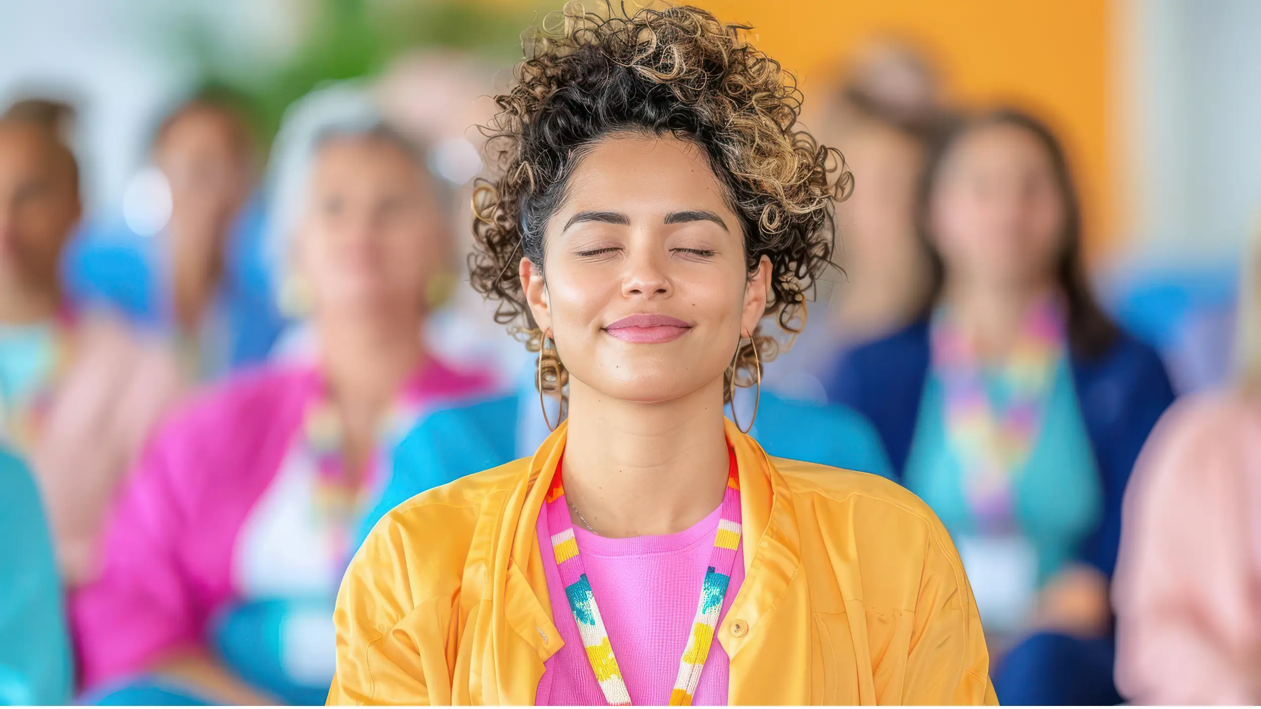 Calm women meditating with stress resilience