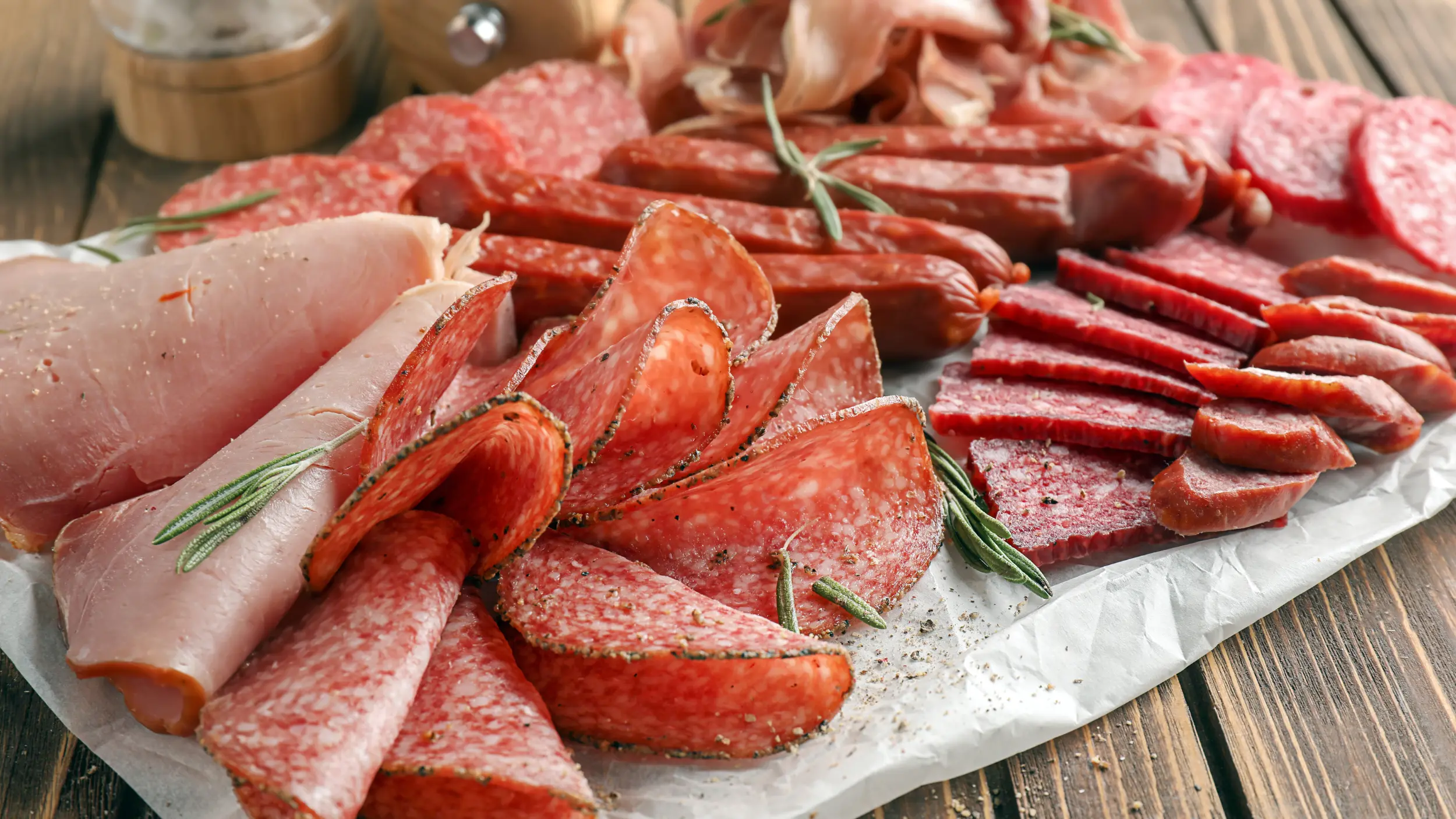 table of processed meats such as salami, ham