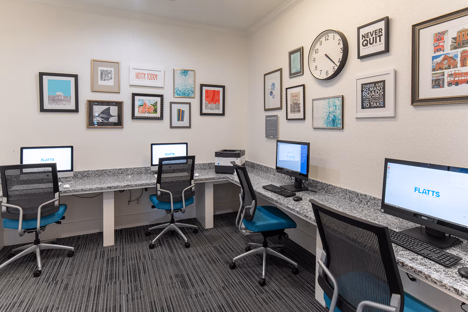 Computer room with desks and computers