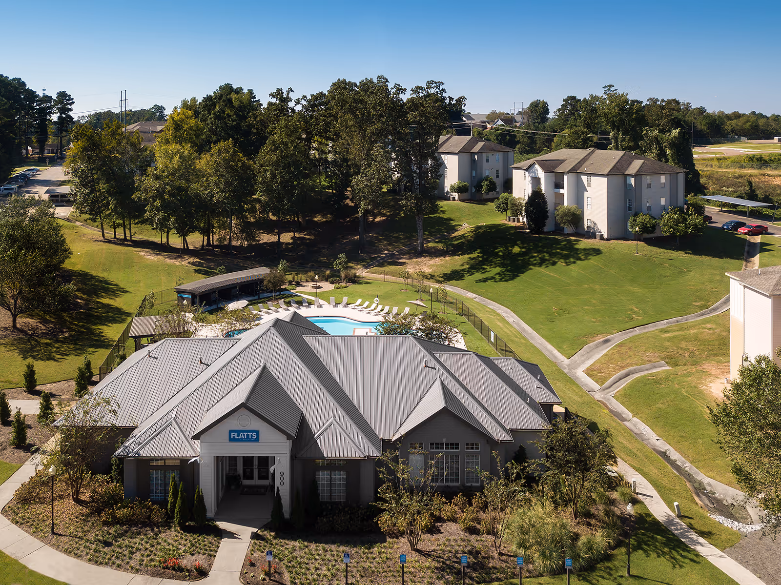Exterior birds eye view of leasing office