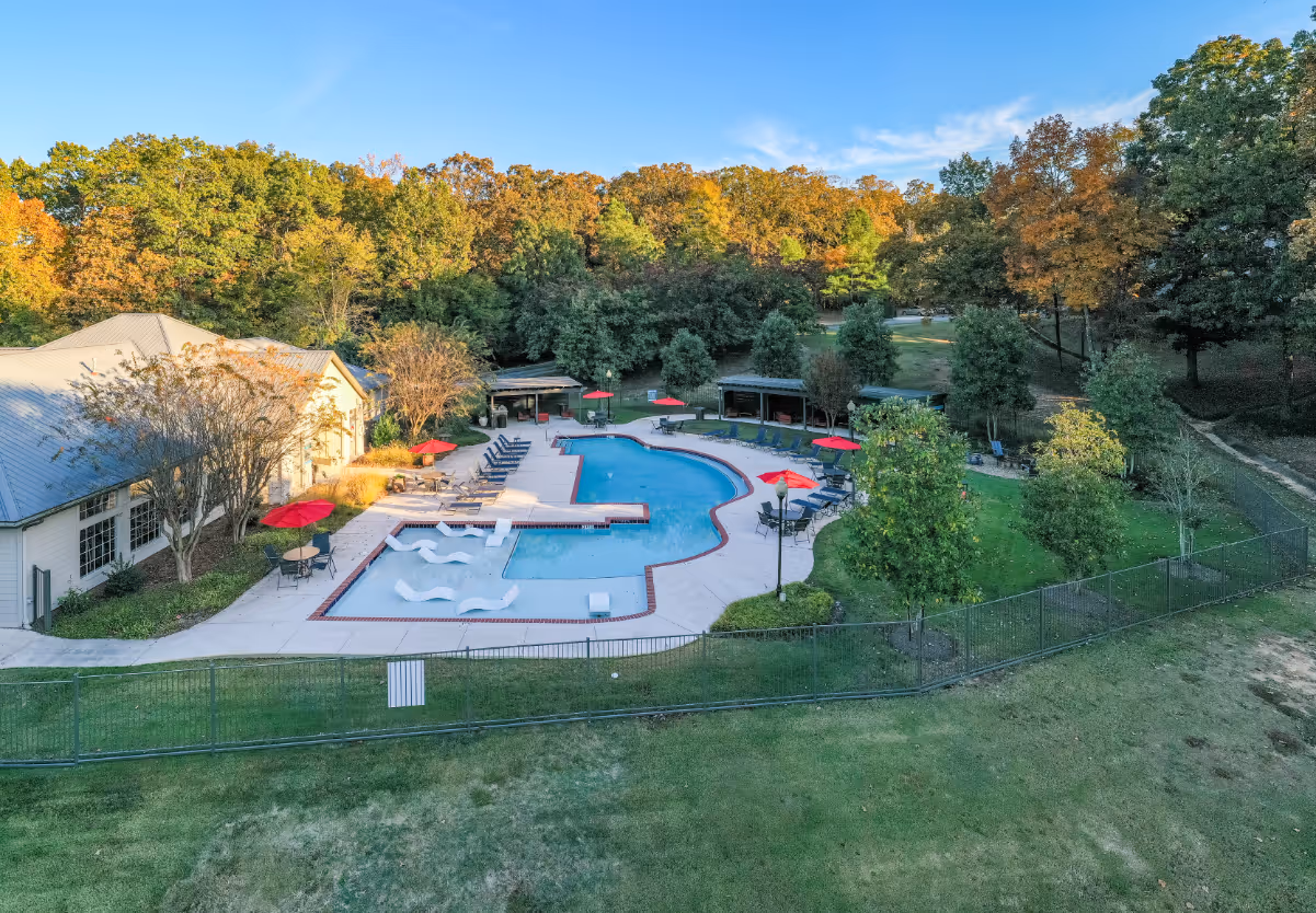 Overhead shot of pool and exterior