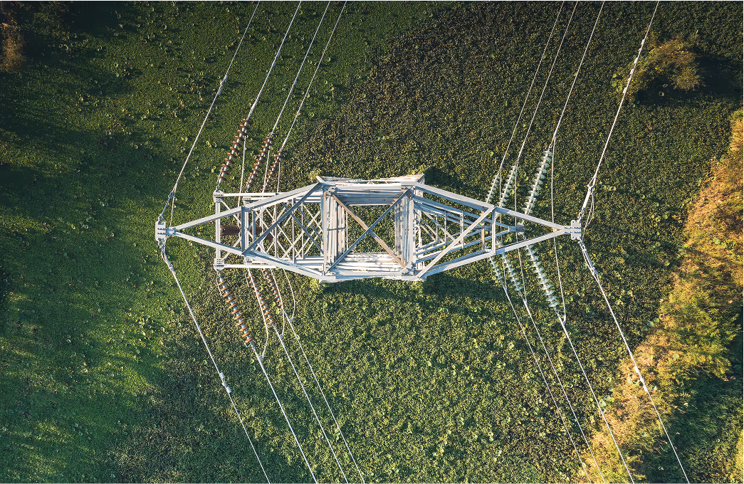 Transmission tower from directly above