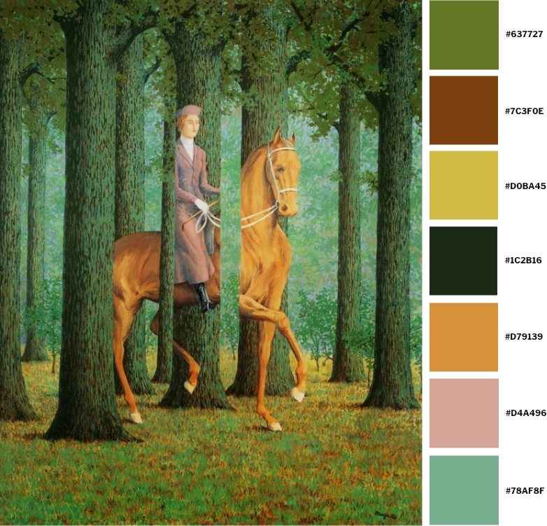 Pintura "La firma en blanco" del pintor surrealista belga René Magritte del 1965 con su paleta de colores.