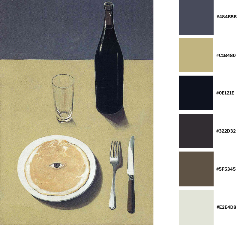 Pintura "Retrato" del pintor surrealista belga René Magritte del 1935 con su paleta de colores.