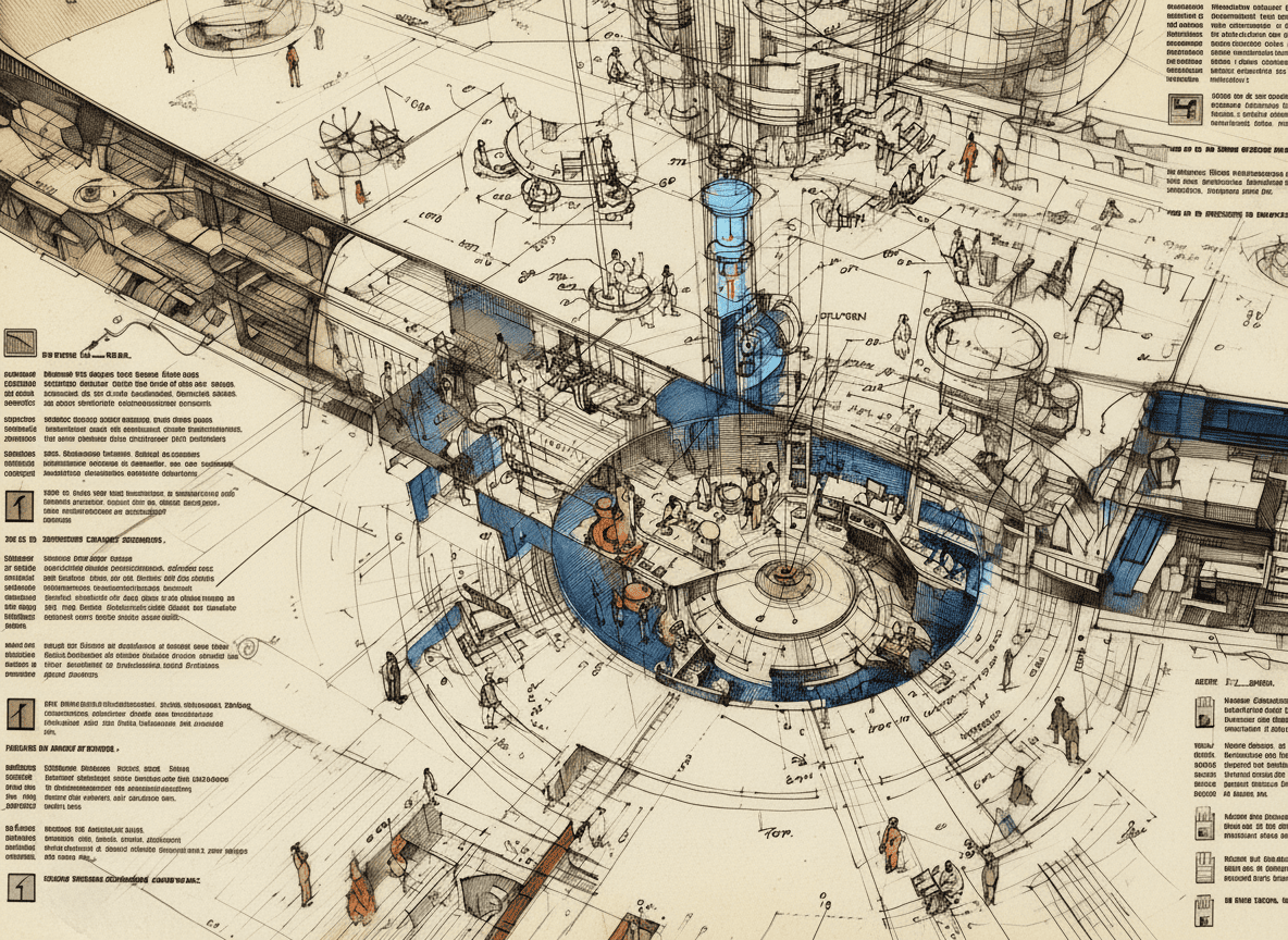 Diseño detallado de ingeniería con áreas destacadas para visualización de datos en la comunicación científica.