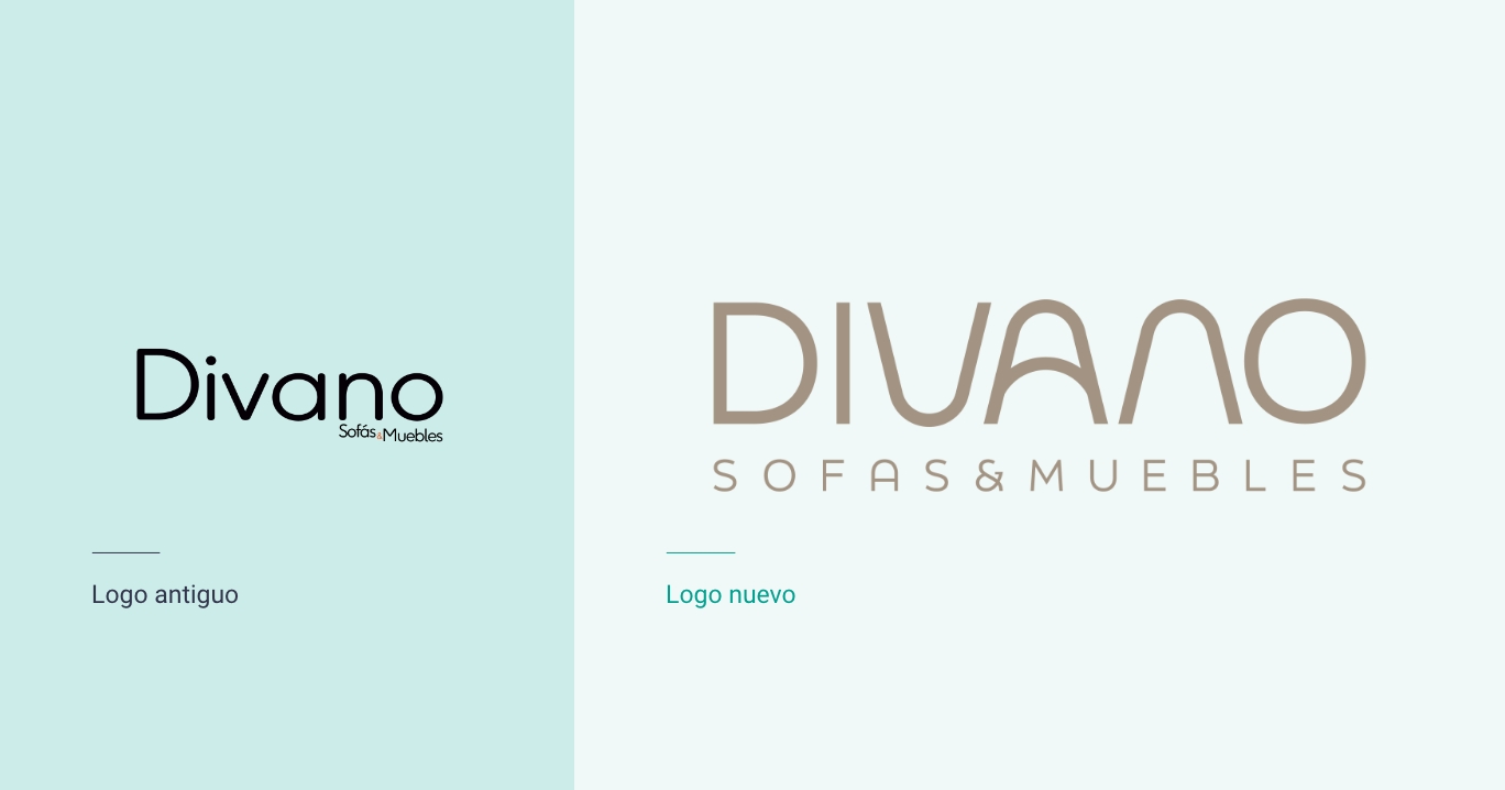 Logo antiguo de la empresa de muebles Divano en comparación con el nuevo logo diseñado por Estudio Ajolote.