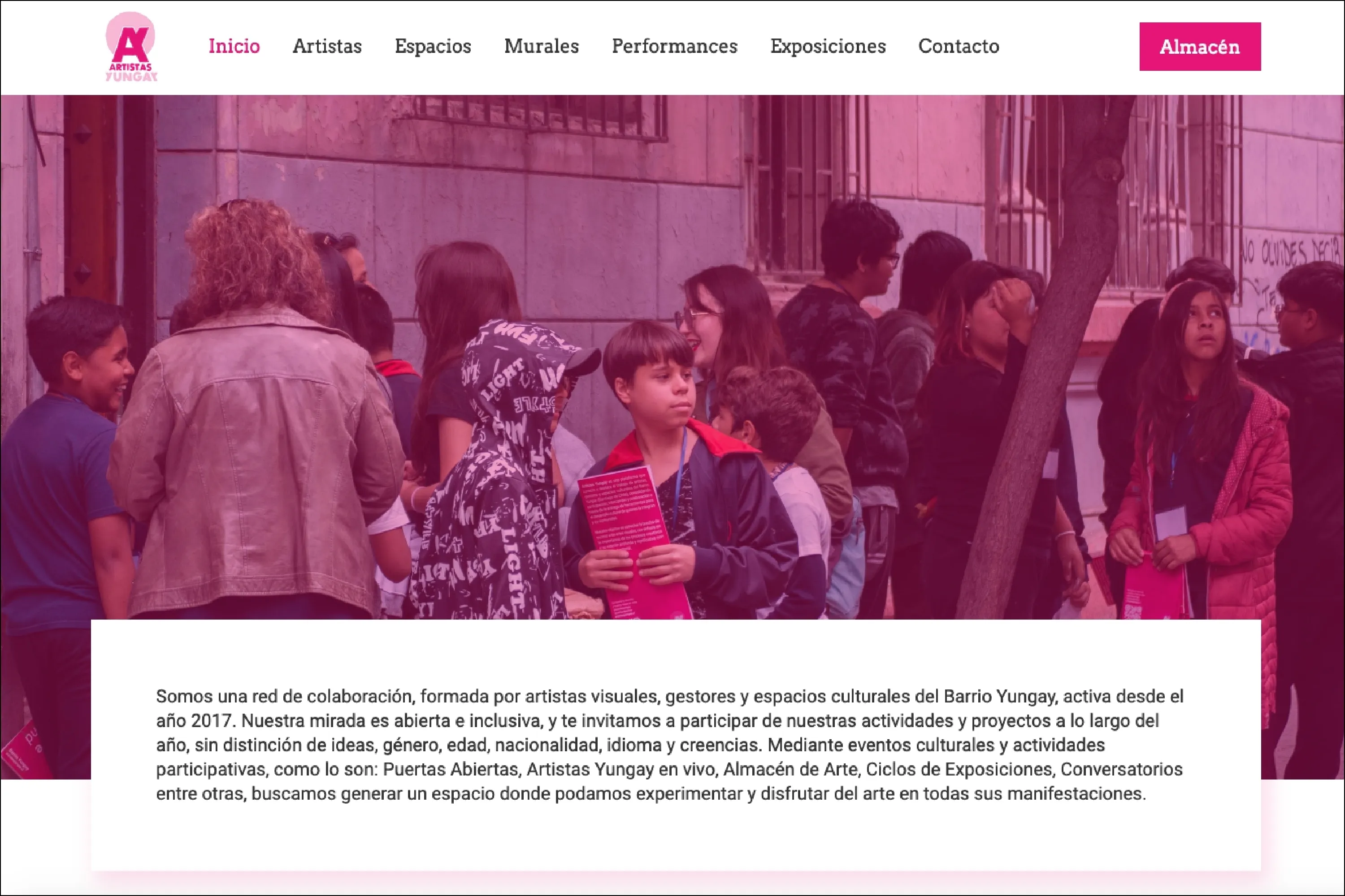 Hero section del sitio web Artistas Yungay desarrollado por Estudio Ajolote.