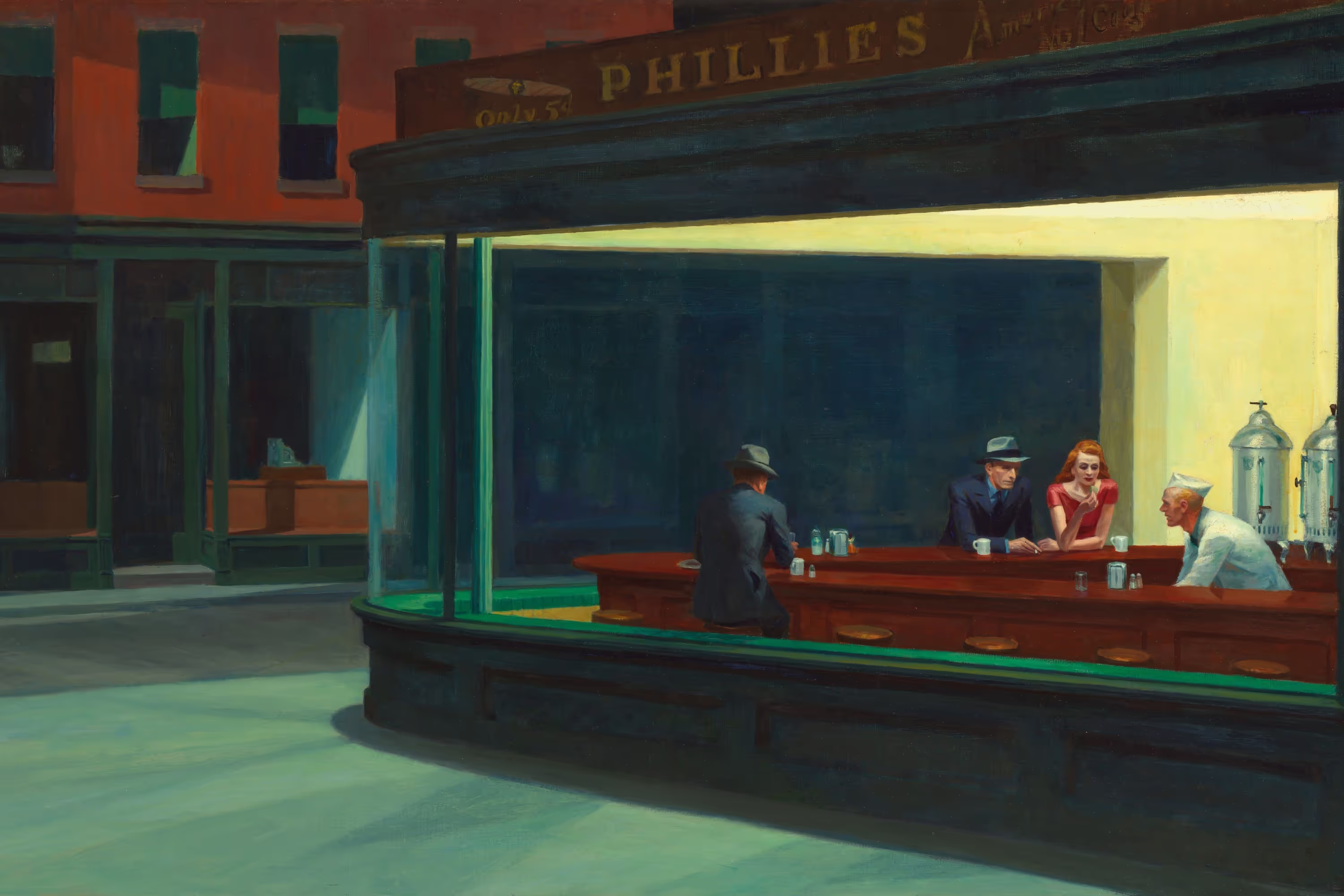 Pintura Noctámbulos o Nighthawks de Edward Hopper, del año 1942.