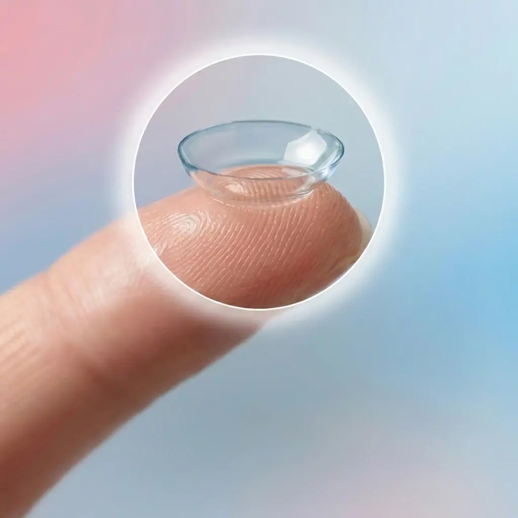 Lente a contatto morbida appoggiata sulla punta di un dito, lenti a contatto Ottica del Borgo