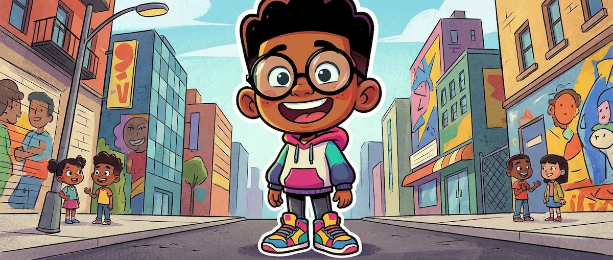 Illustrazione bambino sorridente con occhiali da vista, controllo progressione miopica Ottica del Borgo