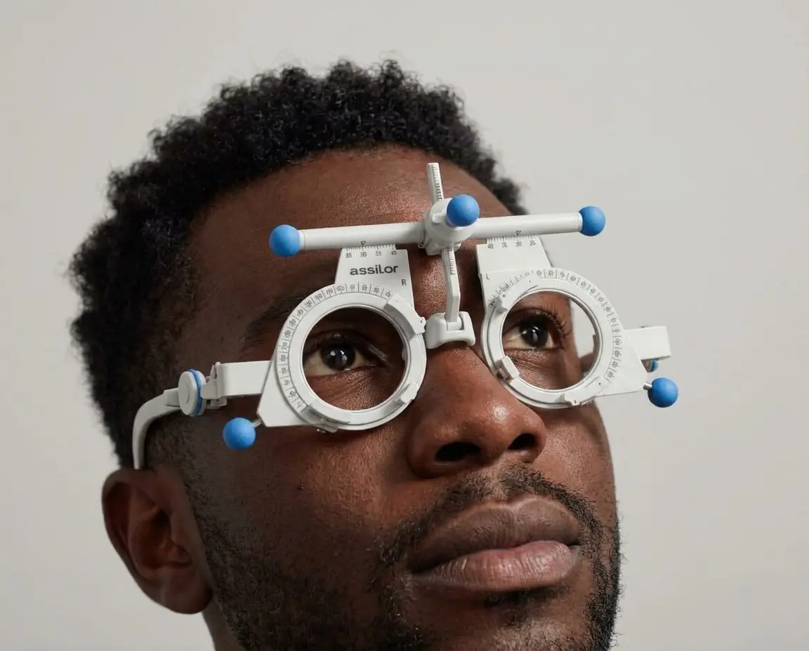Optometrista effettua esame della vista con forottero manuale, controllo optometrico Ottica del Borgo