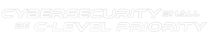 Text in white and green saying Cybersecurity shall be C-Level priority on a dark tech background.