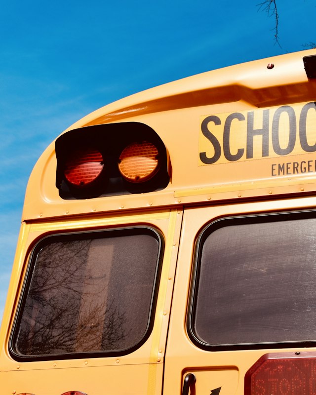 Back of a yellow school bus
