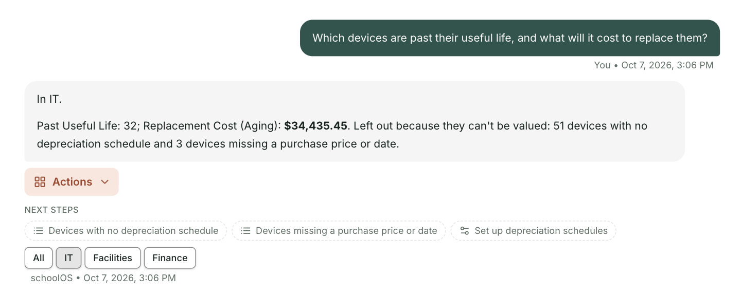 Otto answering what it will cost to replace devices past their useful life, with the count, the cost, and the devices it left out