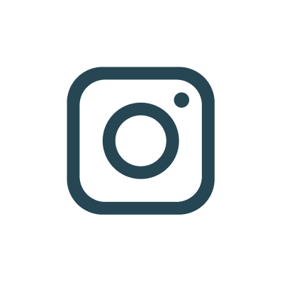 Instagram logo in dark blue on a white circular background.