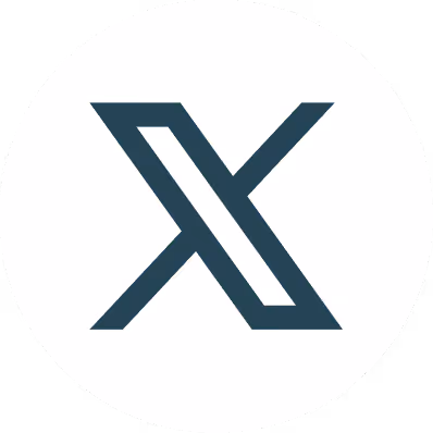 Dark blue stylized X logo on a white circular background.