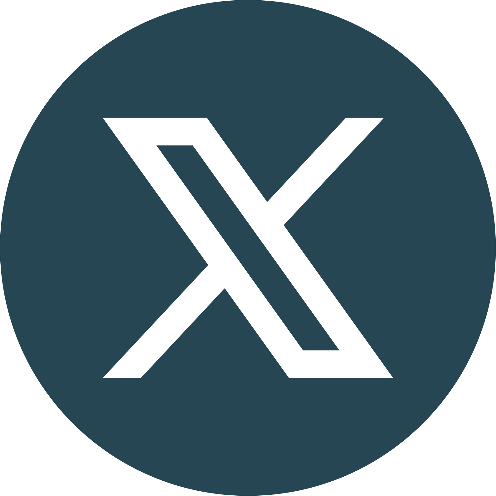Stylized white X logo on a dark teal circular background.