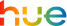 Logo with the word hue in lowercase letters in gradient colors.