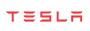 Tesla logo with red stylized letters on black background.
