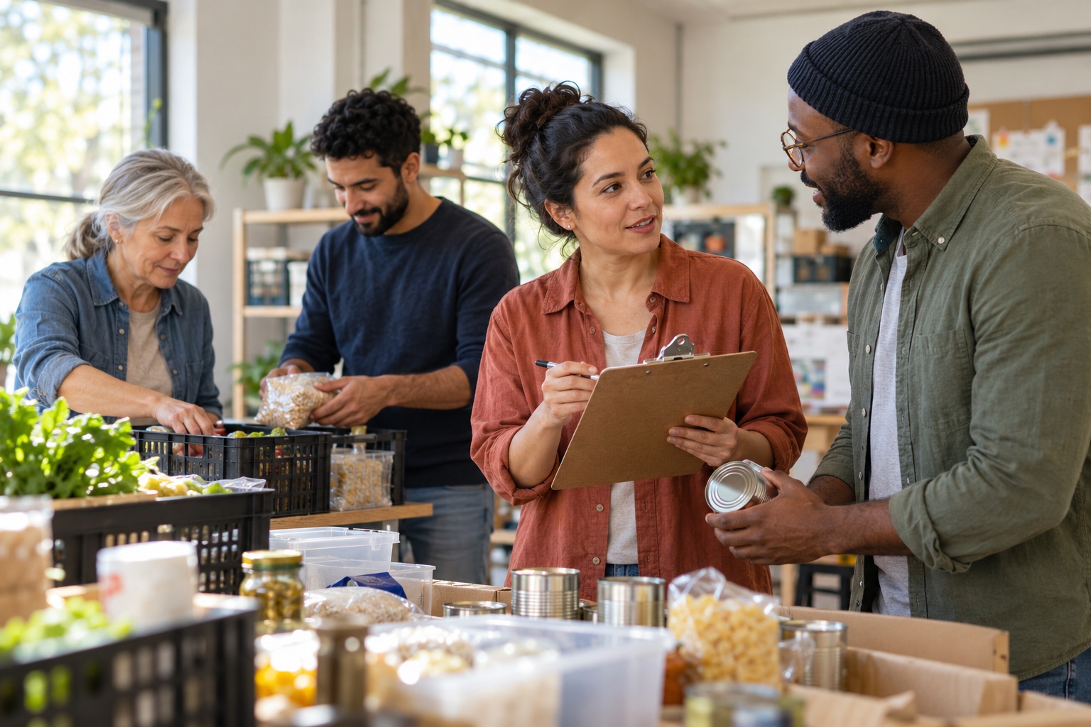 Nonprofit staff coordinating a community food program