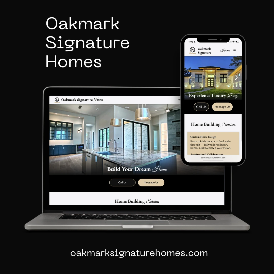 Oakmark Signature Homes Webflow website design for luxury home builder on desktop and mobile
