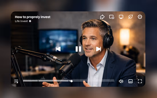 Man wearing headphones speaking into a microphone in a podcast studio about investing.