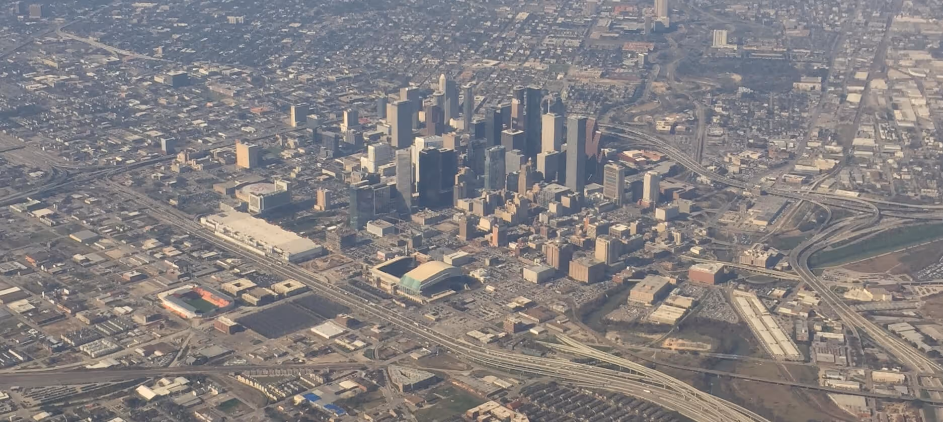 Aerial image of a cityscape.